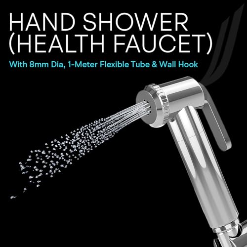 Image of Jaquar Hand Shower (Health Faucet) with 8mm Dia, 1-Meter Flexible Tube & Wall Hook - Durable, Easy-Install Bathroom Shower Head Replacement, Sliver, Chrome Finish