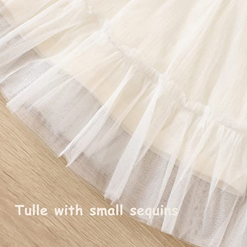 Popolar Toddler Baby Girls Long Sleeve Knit Sweater Tutu Dresses Sequins Casual Fall Winter Birthday Dress 1-5 Years (A - Cream, 3-4T) #TOP6
