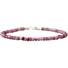 Ruby 3mm Rondelle Shape Faceted Cut Beads Silver Plated Clasp Bracelet for men, women, unisex|YUG_LINK_05915