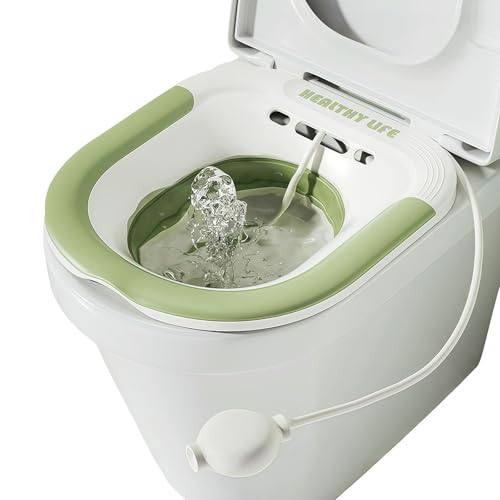 Faltbares Sitzbadewanne Aufhängbar Sitz Bath Sitzbad für die Toilette mit Spülung Sitzbad für die Toilette mit Handspülpumpe für Hämorrhoiden Wochenbettpflege Schwangere und Ältere Menschen