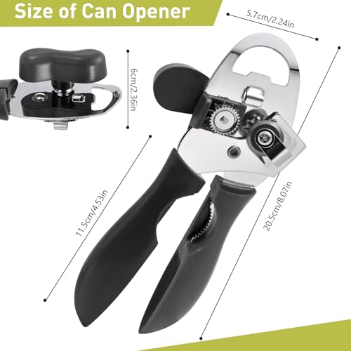 Tin Opener, Lychico 4-in-1 Can Opener Handheld Heavy Duty Stainless Steel Can Openers with Multifunctional Bottle Opener, Black - Image 3