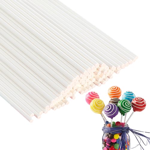 LABUYI 50 Stück Cake Pop Stiele,Cakepop Stiel,Cakepopstiel,Lolli-Stiele,Cake Pop Sticks,Lollipop Sticks,Zur Herstellung von Lutschern, Kuchen, Desserts,Weiß,15cm*3.5mm