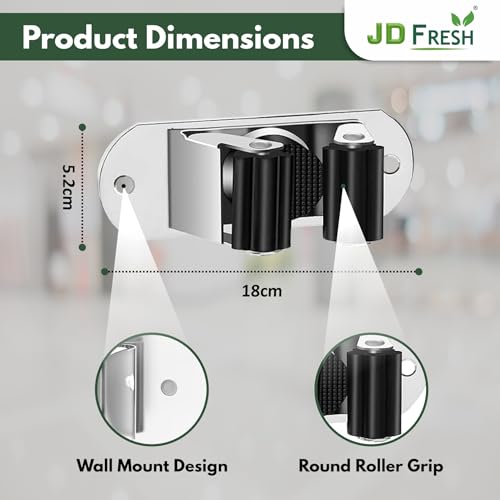 Image of JD FRESH 2 Pcs Stainless Steel Mop and Broom Holder Wall Mount, 1 Slot Anti Slip Heavy Duty Waterproof Broom Hanger Stand Organizer Tool Storage for Kitchen Home Garden Bathroom Garage (Silver)