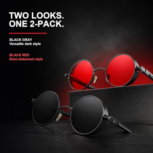Image of PROUDDEMON Retro Gothic Steampunk Sunglasses for Women Men Round Lens Metal Frame