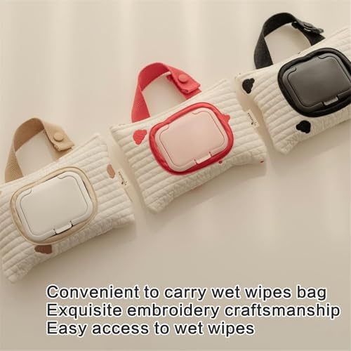 Bear Designings Hanging Wet Wipe Bag Embroidered Bear Wet Wipe Easy Access Essential for Outdoors Diaper Attachments - 3