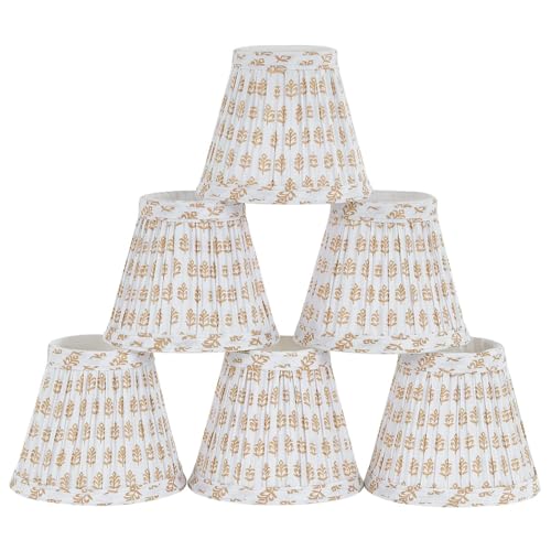 Chandelier Shades Set of 6 Mini Lamp Shade 3 Top x 5.5 Bottom x 4.7 Slant Small Lamp Shades Clip On Bulb Pleated Chandelier Lamp Shades Fabric Lampshades that Attach to The Bulb(Brown Floral)