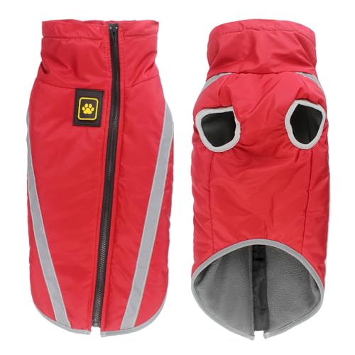 DRYYHEML(小さな店)秋と冬の犬服、厚くて暖かい綿パッド入りの服、ベルベットの裏地、屋外反射大型犬用ジャケット (6XL,レッド)