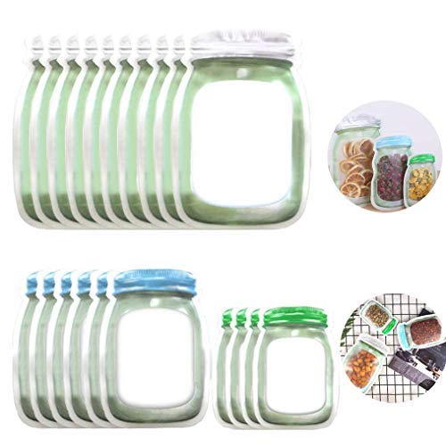 Enkrio 20 Pack Mason Bottle Shape Reusable Storage Bags, Airtight Freezer Bags Seal