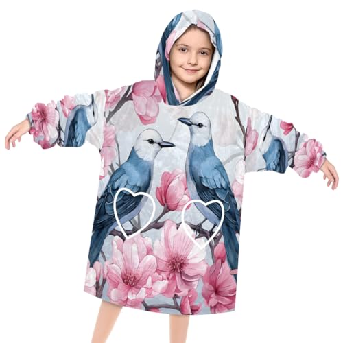 Wearable Blanket Hoodie for Kids, Grassland Bird Fleece Sweatshirt Blanket Oversized Blanket Sweatshirt with Pocket Flannel Warm Hooded Blanket 6-10 Year Old Girl Boy Gift, One Size