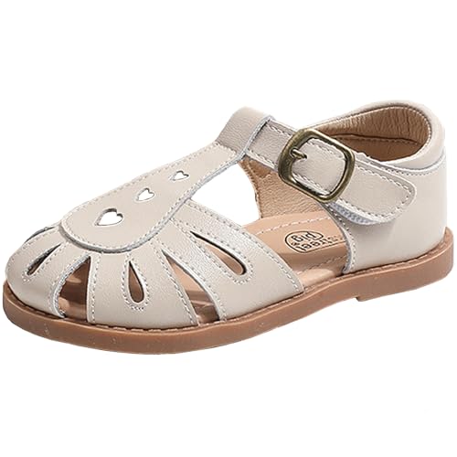 Little Girls T-Strap Hook&Loop Clsoed-Toe Dress Heart Summer School Sandals