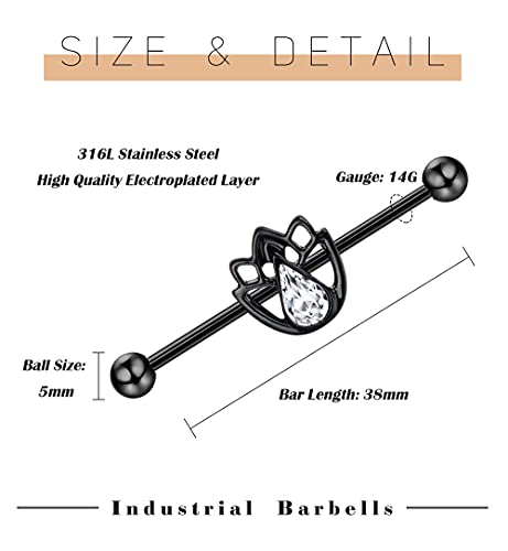 Drperfect Industrial Earrings Industrial Piercing Jewelry 14G Surgical Stainless Steel Industrial Barbell For Women Men Snake Industrial Piercing Bar Cartilage Body Piercing Jewelry 38Mm #TOP1