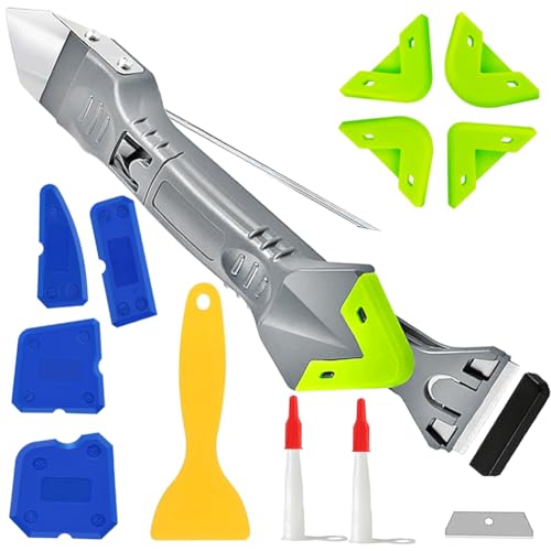 5 en 1 Herramientas de sellador rascador silicona, kit de calafateo rasqueta ​silicona profesional para cocina y baño Con 4 Aplicador silicona/ 1 Cuchillas reemplazables / 2 Boquillas silicona