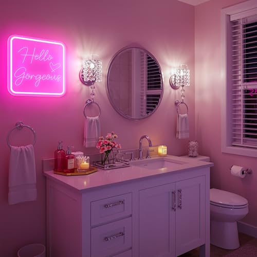 Image of Hello Gorgeous Neon Signs for Wall Decor,Pink Led Neon Sign for Teen Girls Dimmable Led Sign Lights for Aesthetic Room Girls Bedroom Decor, Beauty Salon,Party
