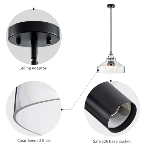 Image of WUZUPS Chandelier Rustic Farmhouse Industrial Round Ceiling Pendant LED Light Fixture with Clear Glass Shades for Dining Room Kitchen Island Foyer Entryway, H 11.8 inch W 15 inch, E26 Base, Brushed Nickel