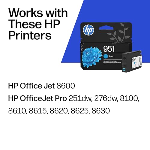 Image of HP 951 Cyan Ink Cartridge | Works with OfficeJet 8600, Pro 251dw, 276dw, 8100, 8610, 8620, 8630 | Eligible for Instant Ink | CN050AN