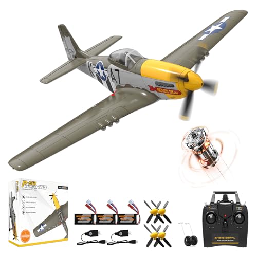 Volantexrc Brushless RC Planes for Adults,4-CH P-51D Mustang Remote Control Airplane,3 Flight Modes with Aerobatic,Wingspan 500mm,EPP Foam Material,3 Batteries,Suit to Intermediate or Expert Pilot