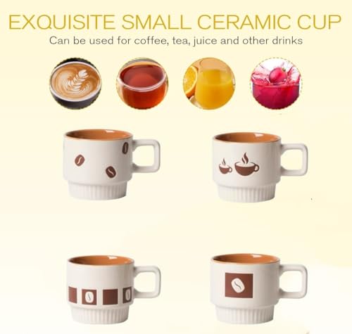 XingXingShunShun Ceramic Espresso Cups, Stackable Coffee Mugs Set for Au Lait, Cappuccino,Latte,Cafe,Mocha,Tea, Coffee Mugs with Handle Suit For Housewarming Wedding - 11 oz, Set of 4, Beige&Brown by XingXingShunShun - Image 4