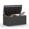 Mars Villa Outdoor Storage Box, 119 Gallon Waterproof Deck Box, Large Outside Storage Bin for Patio Furniture Cushions, Pool Supplies, Garden Tools, Weatherproof, Black