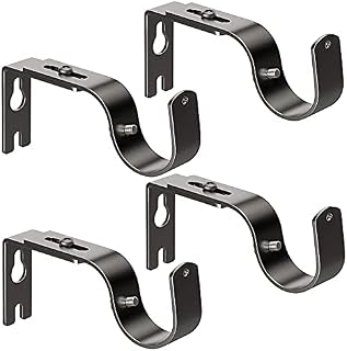 Retoteng Curtain Rod Bracket, Set of 4 Adjustable Black Heavy Duty Curtain Bracket Holder, Wall Bracket Hooks with Screws