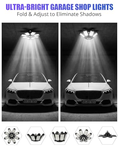 Image of Tudoccy LED Garage Lights 2 Pack, 40000LM 8-Panel Shop Light