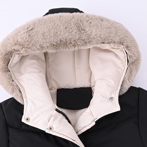 Little Girl Coat Winter Puffer Jacket Waterproof Parka Snow Outwear,Kids Floral Print Thick Hooded Windproof Coat (Black, 7-8 Years)4