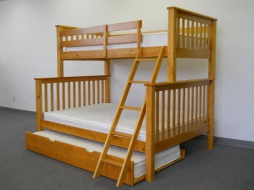 Bedz King Twin Over Full Bunk Bed with Trundle, showing the bed with mattresses and a ladder.