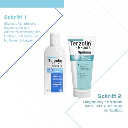 Terzolin Expert Schuppen-Shampoo bei trockener Kopfhaut, Juckreiz und Schuppen, Kosmetikum mit innovativer Pflegeformel, auch bei zu Ekzemen neigender Kopfhaut geeignet – 1 x 200ml
