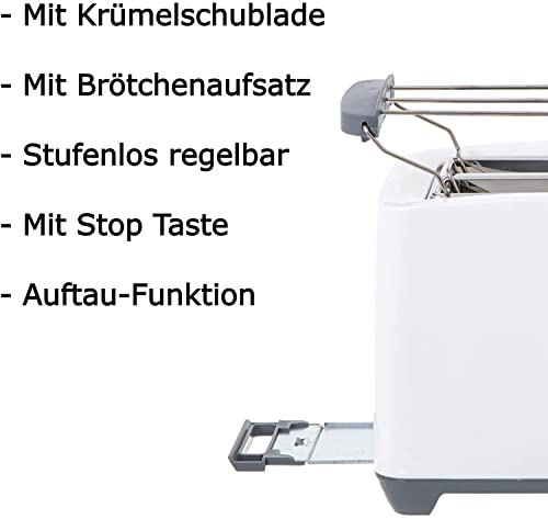 TronicXL 2-Schlitz Toaster 750W mit Brötchen-Aufsatz + Wasserkocher Frühstück-Set Frühstücks-Set - Brot Toast mit… – Bild 3