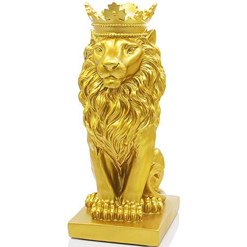 H&W Statue du Roi Lion de 38,1 cm de haut, décoration de style nordique pour la maison et l'étude, figurines de collection, meilleur cadeau pour l'homme, doré (HH16-D3)