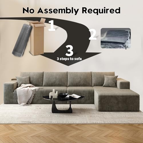 Image of 135.4 inch Cloud Modular Sectional Sofa Couch with L-Shape Chaise,Modern Minimalist Upholstered Couches for Living Room Bedroom,Deep Seat Corner Couch,No Assembly Required (Camel,Right Facing Chaise)