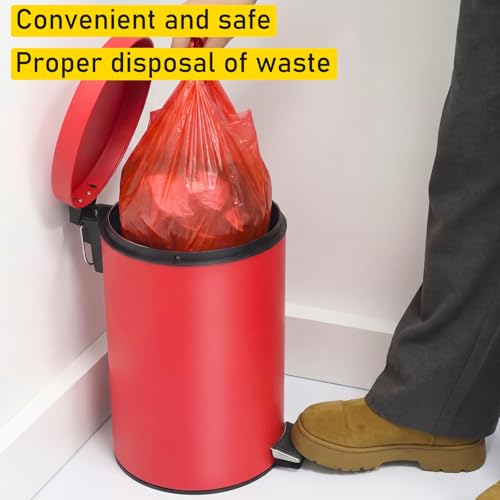 Image of Geiserailie 2 Set 1.32 Gallon Stainless Steel Biohazard Trash Can with 100 Hazardous Bags, Foot-Operated Self-Closing Lid & Biohazard Labels for Medical Hospitals Industrial Infectious Waste Disposal