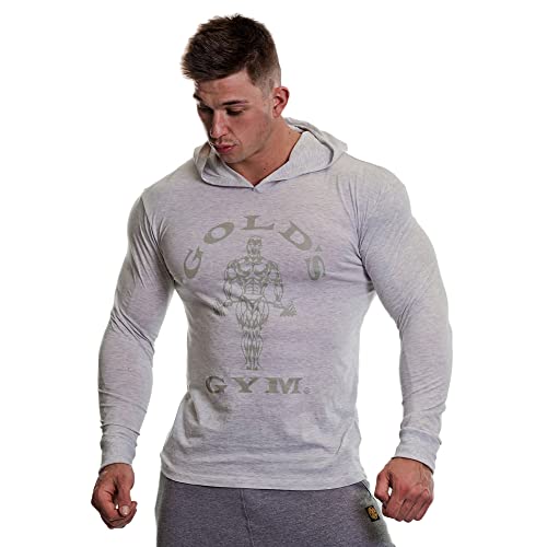 Golds Gym Manches Longues à Capuche Royaume-Uni Hommes T-Shirt, Blanc Marl, 2XL