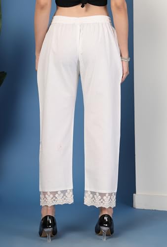 Image of Pistaa's Women's Pure Cotton Regular Hem Design Solid Palazzos