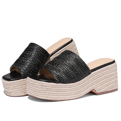 Image of EQAUDES Platform Slip on Espadrille Sandals for Women Summer Wedges Slides -Flatform, Open Toe, Bohemia, Beach, Wedding