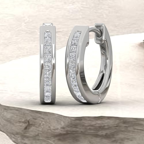 1/5 to 1/4 Carat Channel Set Princess cut Diamond Huggies Earrings in 14K Solid Gold (I1-I2 Clarity)4
