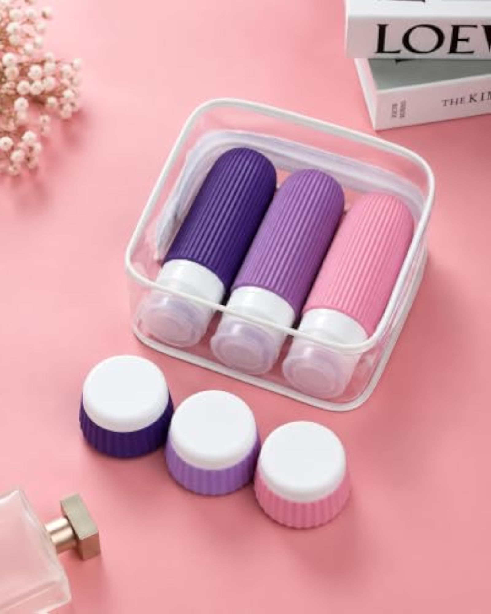 Refillable Travel Toiletry Bottle & Jar Set, Portable Silicone Containers