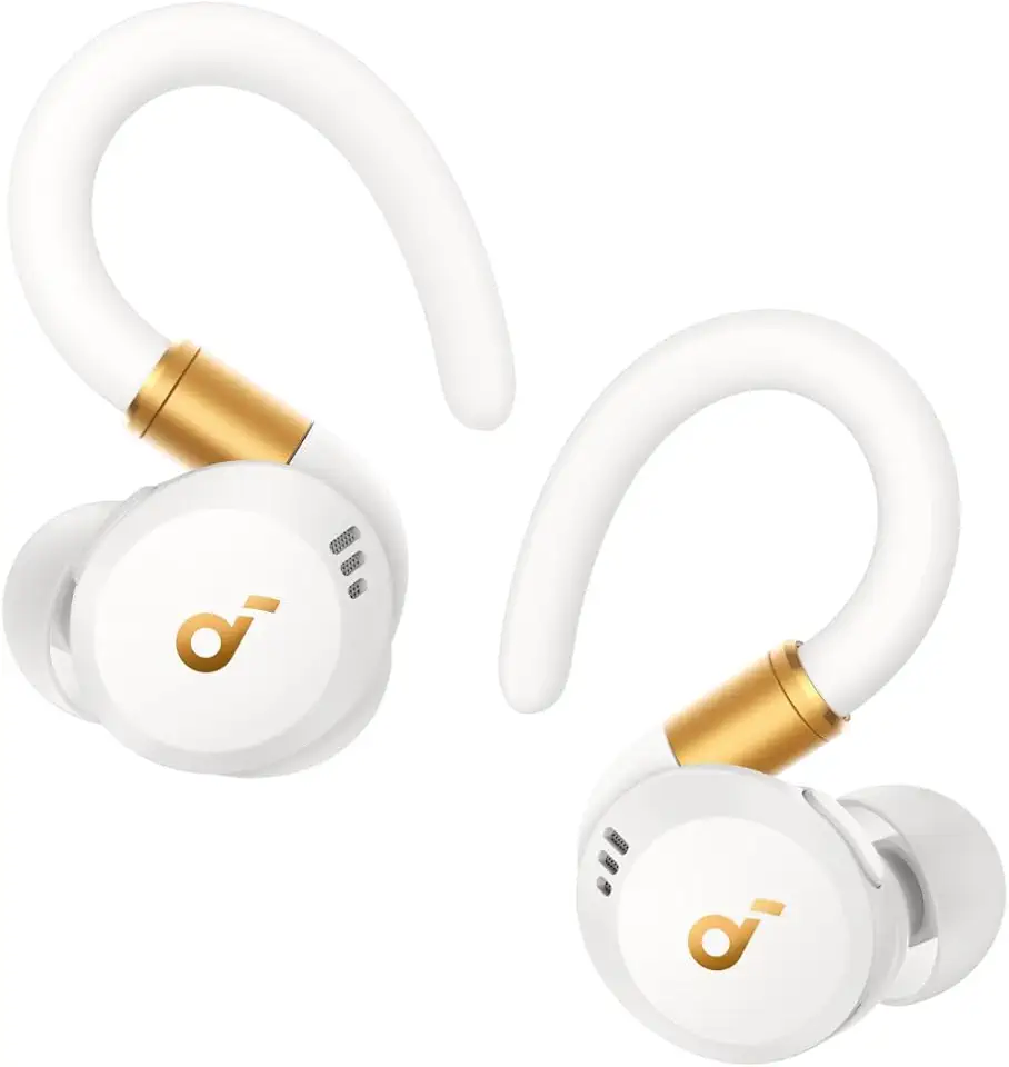 Soundcore Sport X20 da Anker Fone de Ouvido Bluetooth 5.3 Sem Fio para Treinos, Ganchos Ajustáveis, Graves Intensos, IP68, À Prova de Suor e Poeira, 48H de Reprodução, Fones para Academia, Branco