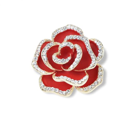 Image of Elegant Crystal Blooming Rose Flower Brooch Lapel Pin Breastpin for Women Birdal Cardigan Hat Scarf Suit Sweater Floral Pins