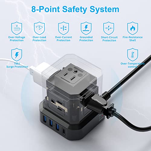 Power Strip With Usb-C (3.0A), Toprek Power Strip Surge Protector, 10 Ft Extension Cord With 5 Ac & 4 Usb, Portable Travel Power Strip Flat Plug For Office, Dorm, Hotel, Compact Desk Charging Station #TOP4
