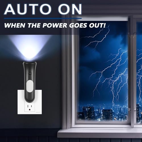 Image of ROSSEX 4 in 1 Emergency Power Failure Lights for Home, 9 Pcs Rechargeable LED Flashlight, Automatic Turn-On Power Outage Light Plug in Wall for Snow Storm Weatheready, Black