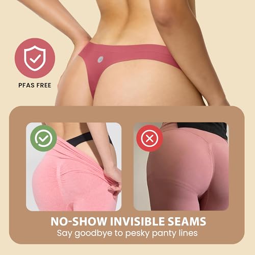 Image of Seamless Thong Period Underwear for Women Teens Light Flow Moisture Wicking Side Leak Prevention Panties 3 Pack