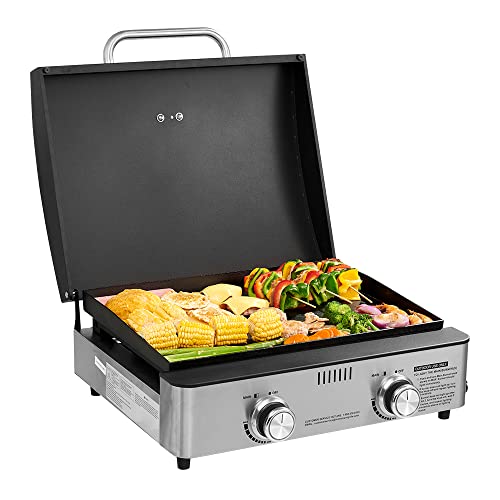 Monument Grills Portable Table Top Griddle, Flat Top Propane Gas Grill Griddle 22 Inch 2-Burner 15,000 Btus 312 Sq. In. For Outdoor Cooking Camping, Black #TOP3