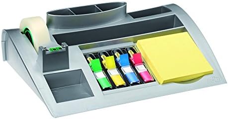 Post-it Desk Organizer, Silver Color - For Improved Workflow with Notes Index Tabs and Scotch Tape, 1x Organiser pre-loaded with stationery and supplies