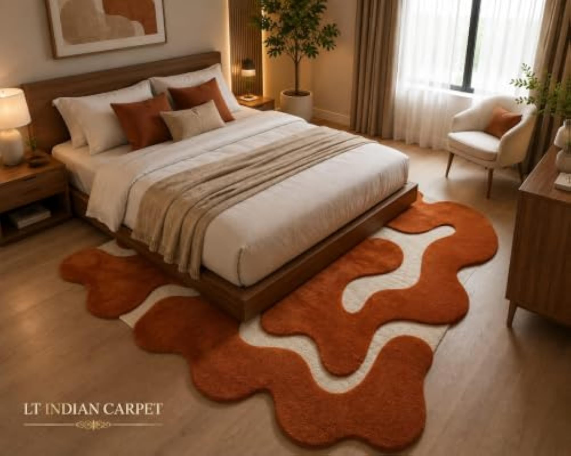 Hand-Tufted Floral Woolen Rug, Thick Loop Pile Area Rug