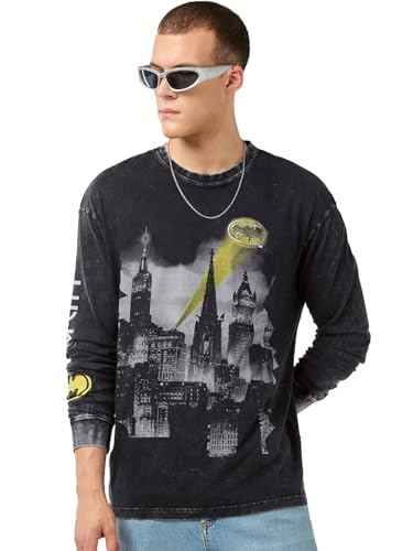 Image of Bewakoof X DC Batman Men's Cotton Printed Oversized Fit Full Sleeve Round Neck T-Shirt | Casual Wear | Street Wear | Oversized t Shirt for Men Cotton | Baggy