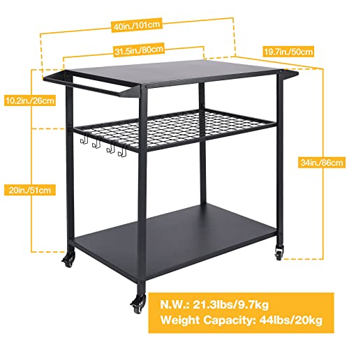Piamomso Movable Kitchen Island, 3 Tier Multifunctional Rolling Storage Kitchen Cart, Serving Cart On Wheels For Dining Room, Restaurant #TOP1