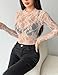 Zeagoo Women Long Sleeeve Lace Shirt Sexy Mesh Going Out Party Sheer See Through Top Floral Fishnet Blouse Cream M