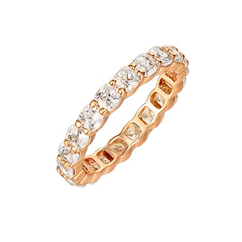 PAVOI 14K Rose Gold Plated Rings Cubic Zirconia Love Ring | 3mm Stackable Rings for Women | Rose Gold Rings for Women Size 5