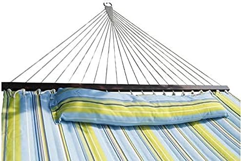 SueSport HC011-Blue(16-4020) Blue/Light Green Hammock Quilted Fabric with Pillow Double Size Spreader Bar H