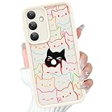 Heaofei Cute Case for Samsung Galaxy S25 Case with Coloful and Black Cats Cat Pattern Design for Women Girls Boys, Kawaii Animal Soft Bumper Shockproof Drop Protection Protective Phone Cover, White